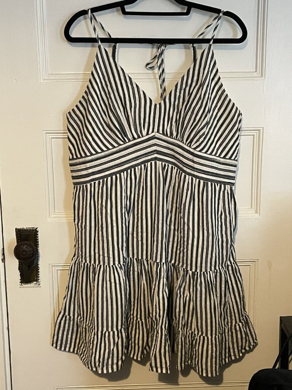 American Eagle Black and White Striped Open Back Babydoll Dress, Size XL